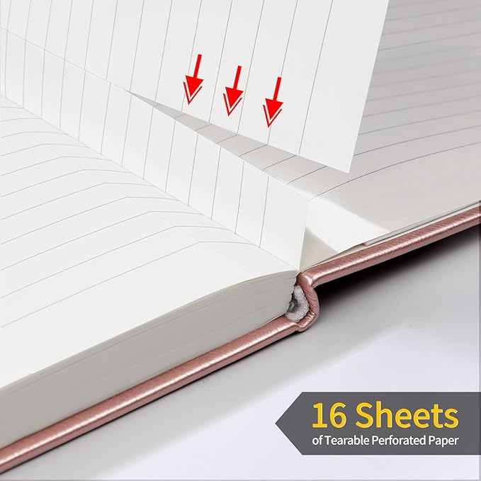 Annecy Lined Journal Notebook, Hardcover Leather Journal for Women & Men, 160 Numbered Pages, Medium 5.5" x 8.25", 100 GSM Thick Paper, Rose Gold - Bloomnest