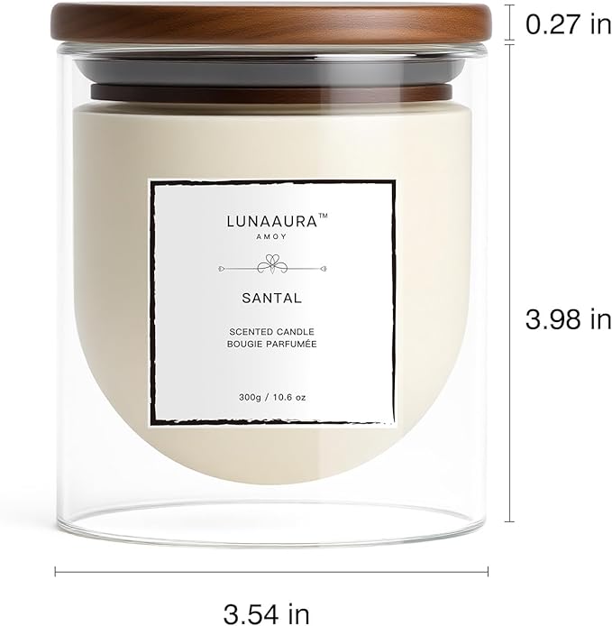 Scented Candles by LUNAAURA | Santal - Leather, Tobacco, Sandalwood, Patchouli | Aromatic Candle for Relaxation & Meditation | Long Lasting 65 Hour Burn Time & Clean Burn(10.6 oz) - Bloomnest