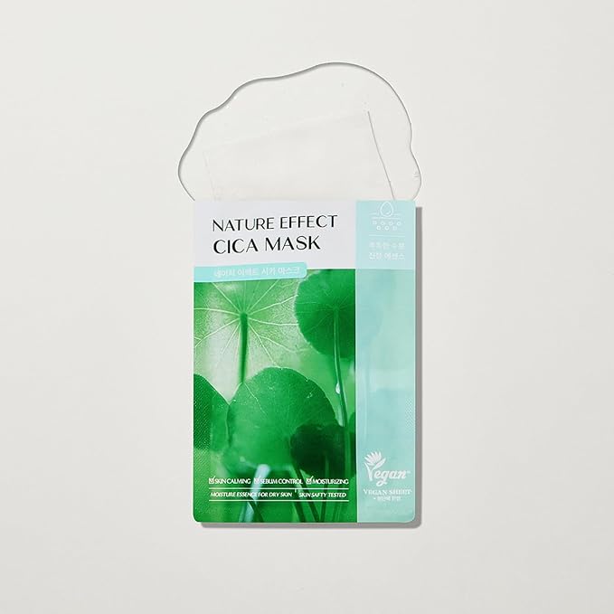 LEADERS Nature Effect Cica Mask – Hydrating & Soothing Face Mask with Cica & Tea Tree Extracts for Healthy Skin, Skin Calming & Moisturizing, Vegan & Plant-Derived, Sebum Control - 10 Sheets - Bloomnest