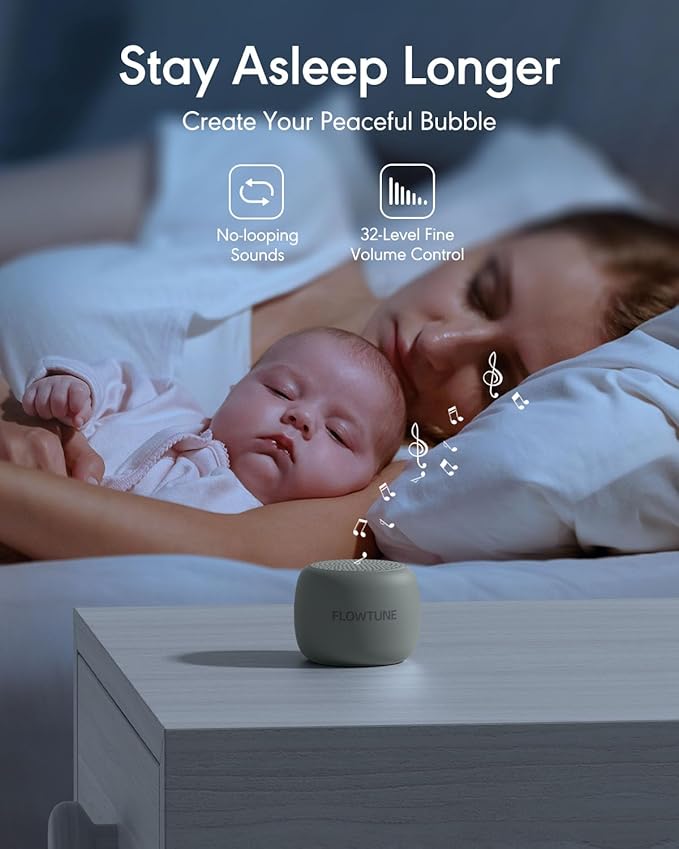 Sound Machine Flowtune White Noise Machine for Baby Adults, Mini Portable Sound Machine for Travel, 6H Timer, 18 Soothing Sleep Sounds Gift (Slate) - Bloomnest