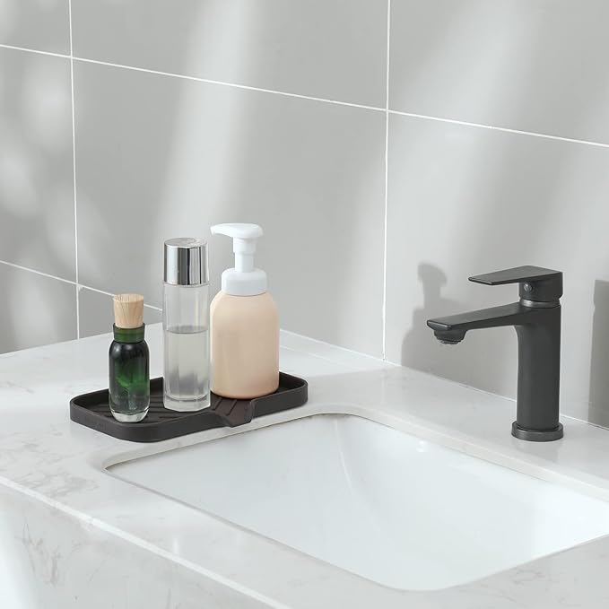 Silicone Bathroom Soap Dishes with Drain Spout-Bathroom and Kitchen Sink Organizer,Sponge Holder,Dish Soap Tray,Perfect for Dispenser,Scrubber,Bottle,Cup on Sink or Counter-Coffee 9.6"×5.3" - Bloomnest