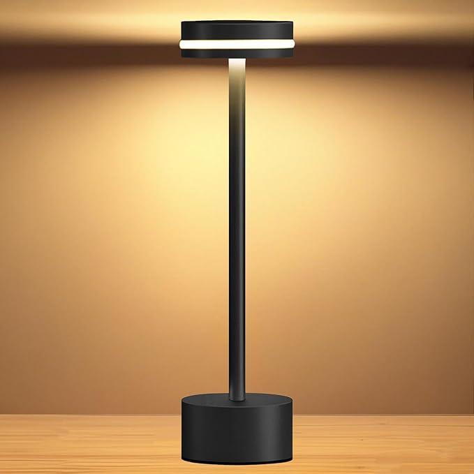 Portable Rechargeable Bedside Lamp, Touch Stepless Dimmable, Cordless Table Lamp for Home, Bedroom, Hotel, Restaurant, Bar, Outdoor, 1 Pack (Black) - Bloomnest
