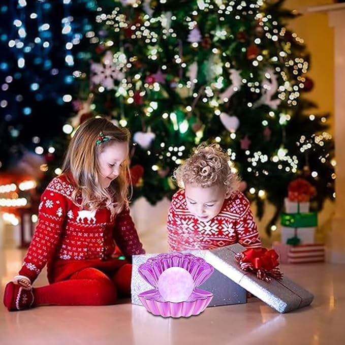 Shell Pearl Beach Themed Night Light, RGB 8 Colors Changing Mood Shell Pearl Lamps, Bedside LED Clamshell Portable Night Lights for Bar (Electroplating Purple) - Bloomnest
