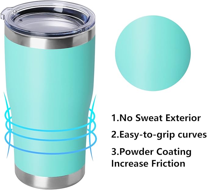 DOMICARE 20oz Tumbler with Lid Stainless Steel Tumblers Bulk, Double Wall Vacuum Insulated Coffee Travel Mug Powder Coated Tumbler, 1 Count (Pack of 1) Light Blue