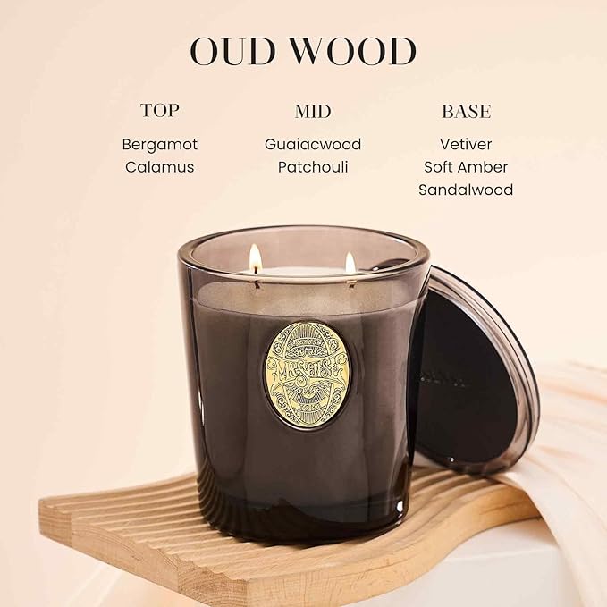 M&SENSE Large Two-Wick Soy Candle | Oud Wood & Black | 19.8 oz, 120H Burn Time | Luxury Scented Candle for Relaxation, Gifting, Home Décor | Ideal for Bedroom, Office, Party Ambiance - Bloomnest
