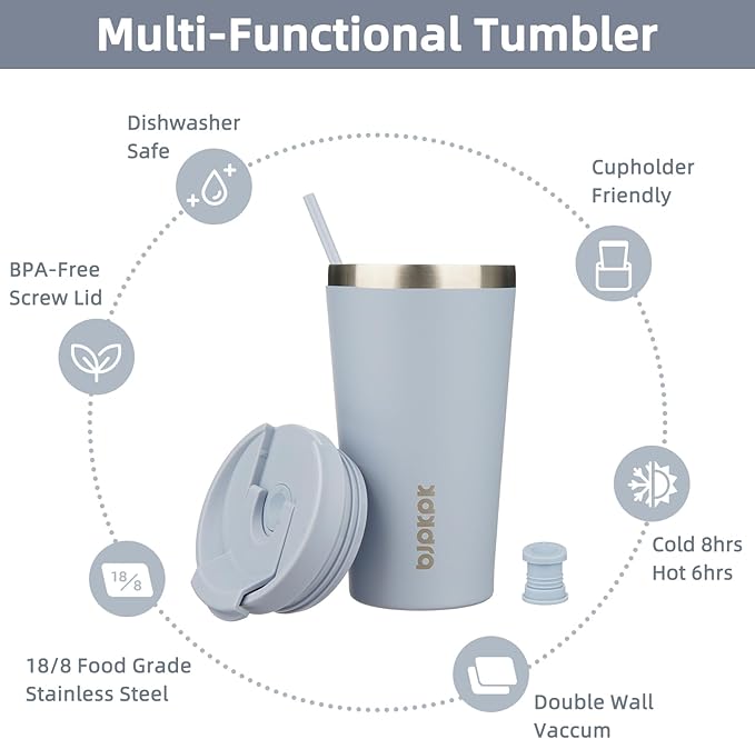 BJPKPK 18oz Stainless Steel Insulated Tumbler With lid And Straw Travel Coffee Thermal Tumblers Cup For Women And Men,Modern Blue - Bloomnest