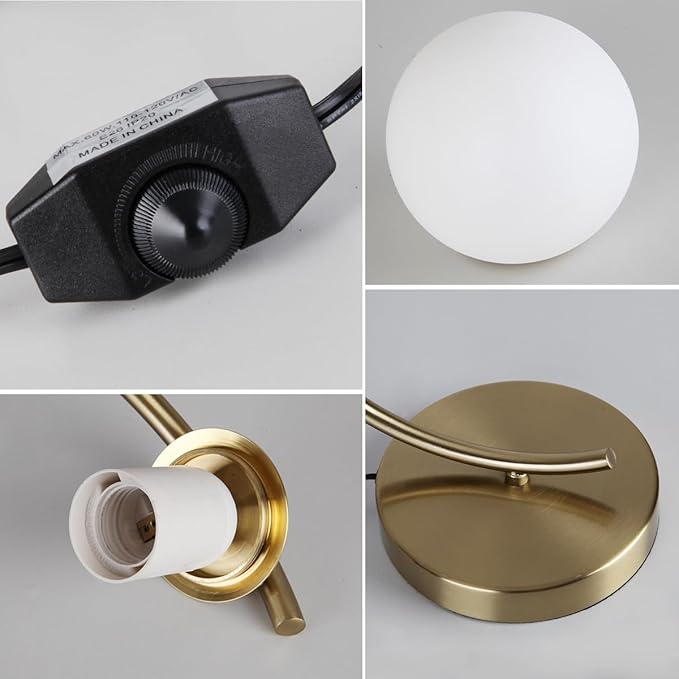 Mid Century Modern Table Lamps, Brass Globe Table Lamp,Minimalist Sphere Table Lamps for Bedroom Bedside Living Room Office Nightstand, E26 Dimmable Switch - Bloomnest