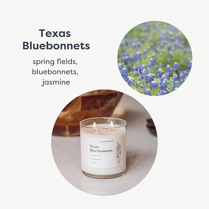 Calyan Wax Co. 2 Wick Candle, Texas Bluebonnets Scented Candle, 37 Hour Burn Time, Aromatherapy Soy Candles, Non Toxic & Vegan Soy Wax, Glass Tumbler Scented Candles, 12.5oz - Bloomnest