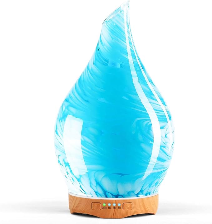 Porseme 280ml Essential Oil Diffuser Glass Color Changing Aroma Air Diffusers Aromatherapy Ultrasonic Cool Mist Humidifier 7 Running Hours Waterless Auto-off for Sleeping, Yoga, Office, Spa(Blue Wave) - Bloomnest