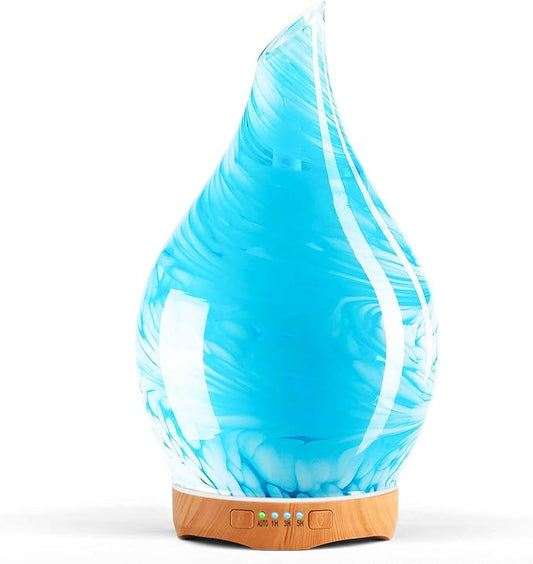 Porseme 280ml Essential Oil Diffuser Glass Color Changing Aroma Air Diffusers Aromatherapy Ultrasonic Cool Mist Humidifier 7 Running Hours Waterless Auto-off for Sleeping, Yoga, Office, Spa(Blue Wave) - Bloomnest