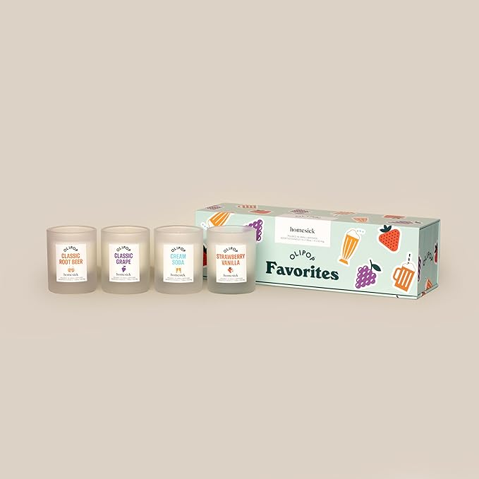 Homesick – Olipop Candle Variety 4-Pack – 1.85 oz Each Premium Scented Candles with Organic Cotton Wick, Natural Soy Wax Candle in Reusable Glass Jars, Wedding & Engagement Gifts for Couples - Bloomnest