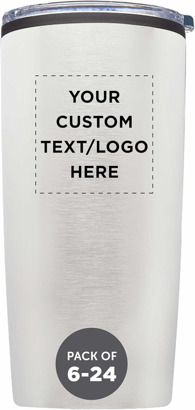 Custom Plastic Tumblers 20 oz Set of 6/12/24 Personalized Bulk Pack with Lids, Ice Coffee Tumbler, To Go Cup Insulated - Silver - Bloomnest