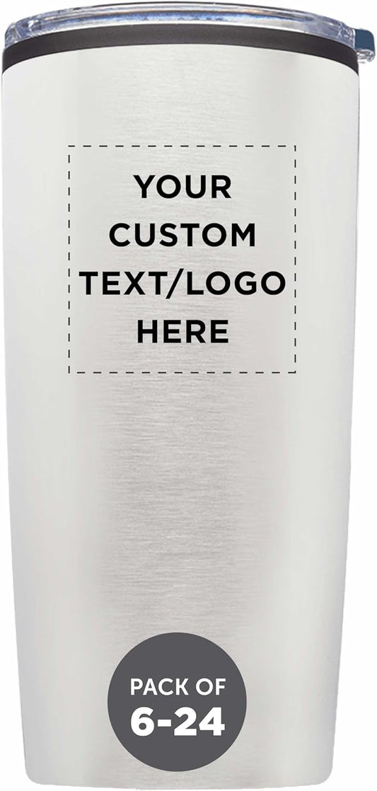 Custom Plastic Tumblers 20 oz Set of 6/12/24 Personalized Bulk Pack with Lids, Ice Coffee Tumbler, To Go Cup Insulated - Silver - Bloomnest