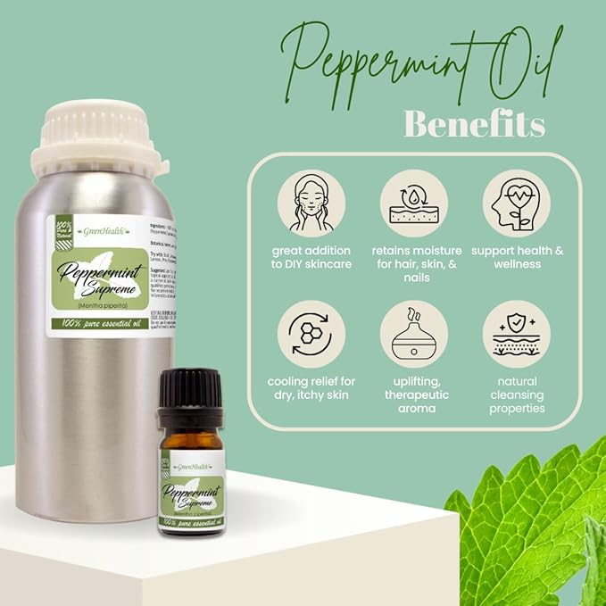 GreenHealth Japanese Peppermint Essential Oil – 15 ml – 100% Pure & Uncut – Strong Menthol Aroma – Glass Bottle for Diffusers, Cleaning, DIY Use – Bottled in USA