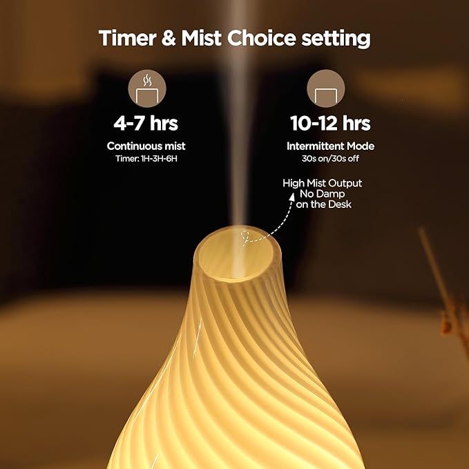 Art Glass Essential Oil Diffuser - 160ml Ultrasonic Cool Mist Scent Aroma Aromatherapy Diffuser, Intermittent with Auto Shut-Off Timer Setting &7 Colors Night Light for Home -Ethereal Time - Bloomnest