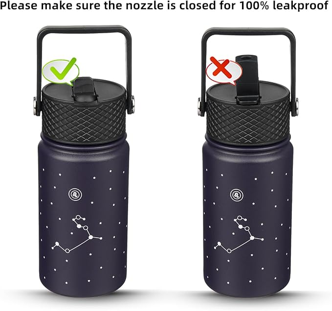 BJPKPK Water Bottle with Straw Lid, 15 oz Insulated Water Bottle, Stainless Steel Metal Water Bottles, Reusable Leak Proof BPA Free Thermo, Flask, Cups,Constellation-Leo - Bloomnest