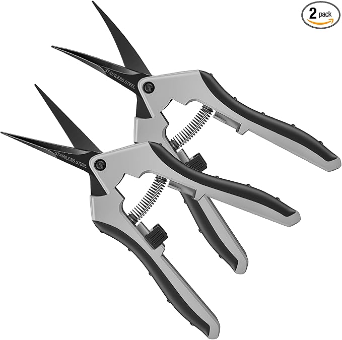 6.5" Ultra Sharp Pruning Shears, 2-Pack Garden Scissors with Stainless Steel Blades, Ergonomic Grip, Rust Resistant, Safety Lock, Trimming Scissors for Plants (1pc Straight & 1pc Curved) - Bloomnest