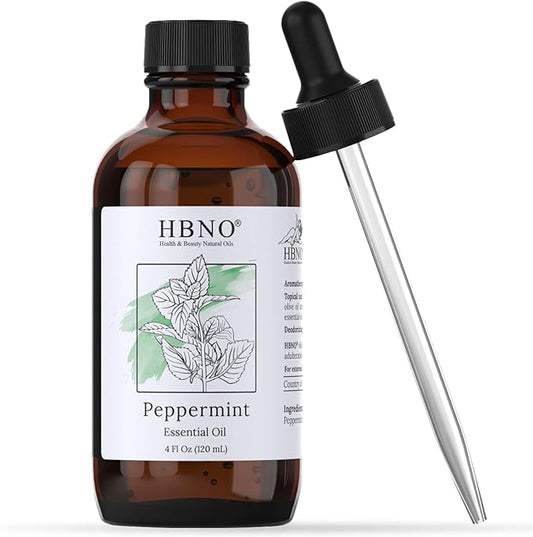HBNO California Bottled Peppermint Essential Oil 4 fl oz (120ml) - Premium Grade Natural Peppermint Oil for Hair, Skin & Scalp Care - Ideal for Masage, Diffusers & Aromatherapy - with Glass Dropper - Bloomnest
