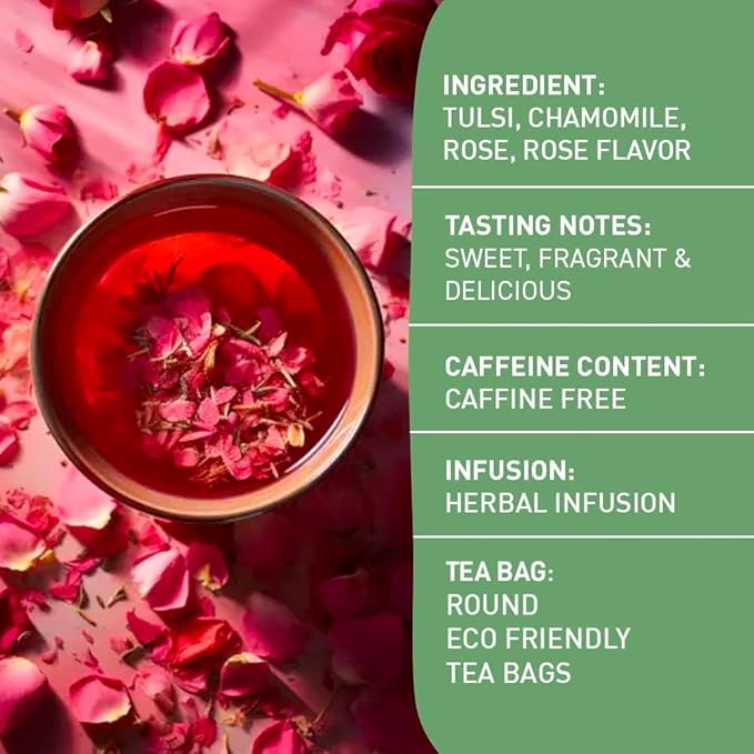 HANDPICK, Rose Buds Herbal Tea Bags - 50 Count | Caffeine Free Rose Tea with Chamomile & Tulsi | Floral & Smooth | Round Eco-conscious Tea Bags - Bloomnest