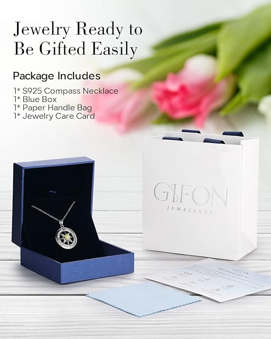 S925 Necklace Gift for Wife |Compass Jewelry |Women Anniversary |Sterling Silver |Girlfriend Birthday Gifts for Her Valentines |I'd be Lost without You |Jewel 18K Gold - Bloomnest