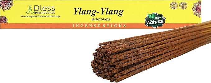 Bless-YLANG-YLANG 100%-Natural-Handmade-Hand-Dipped-Incense-Sticks Organic-Chemicals-Charcoal-Free Purification-Relaxation-Positivity-Yoga-Meditation Best-Woods-Scent (25 Sticks (1.4 OZ)) BlessInternational