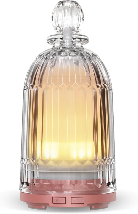 Glass Essential Oil Diffuser, Small Cool Mist Humidifier Glass Cover & Plastic Reservoir with 7 Color LED Lights, Auto Shut-Off for Home, Office, Spa 120ml(Copper Bottom) - Bloomnest