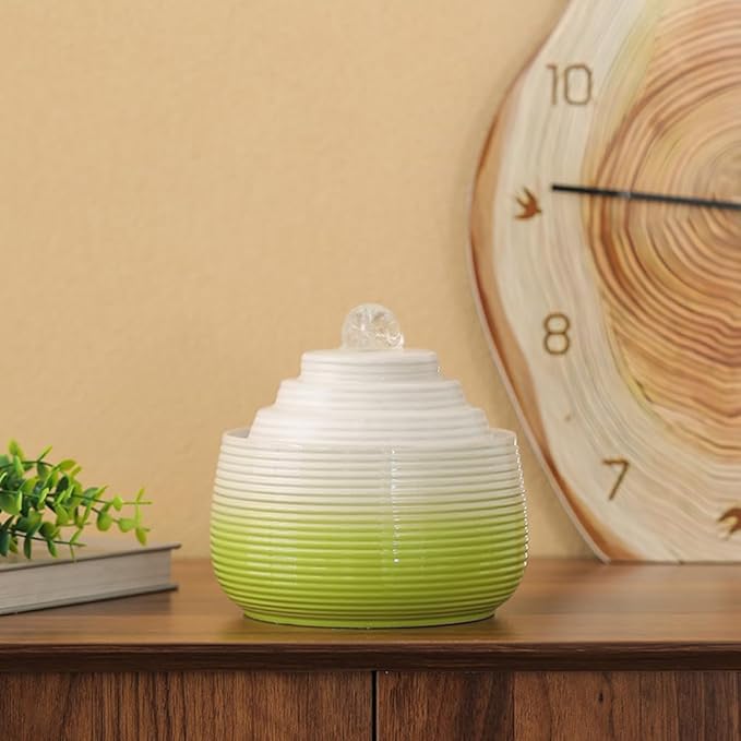 Indoor and Outdoor Fountain Water Feature Fall Ceramic Home Office Decoration mini Tabletop Desktop (Green with Ball S091) - Bloomnest