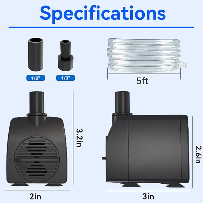 Submersible Pump 200GPH with AUTO-Shut-Off 5.2ft High Lift for Fountains, Hydroponics, Ponds, Aquariums & More - Bloomnest