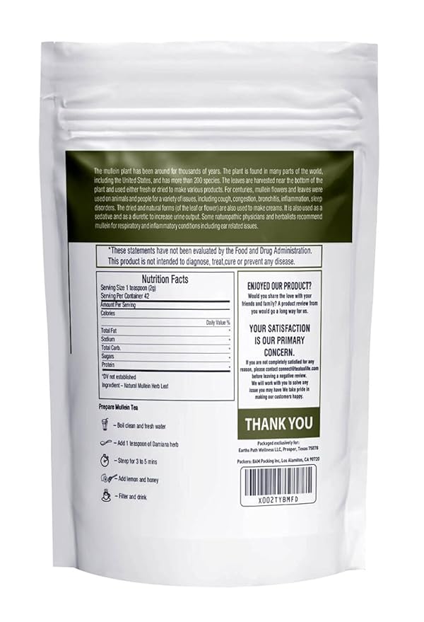 Herbal Hermit Mullein Leaf Tea (3 oz/85 grams) Herb for Respiratory Support, Mucous Membranes, Lung Cleanse Dried Leaves Blend, Cut and Sifted Made in USA - Bloomnest