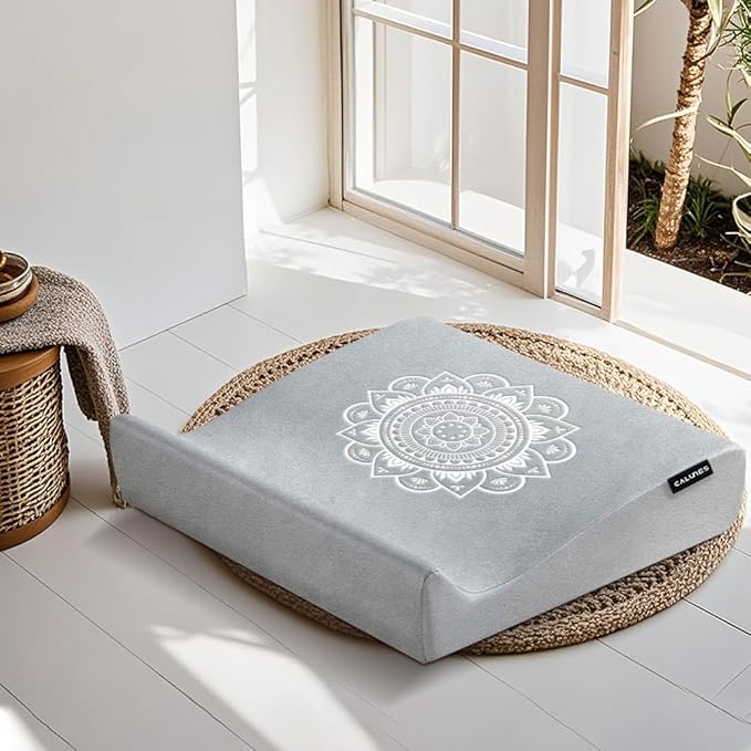 Luxe Velvet Meditation Cushion Set, Zafu Yoga Floor Mat High-Density Foam, 26.4" Large Floor Pillows, Removable Washable Cover for Indoor/Outdoor Use, Metaphysical Mandala Design - Bloomnest
