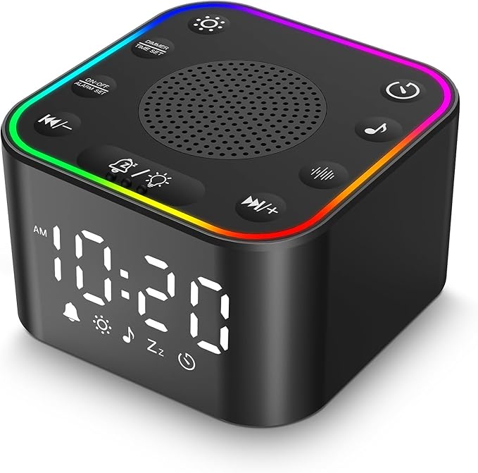 White Noise Sound Machine, Alarm Clock with Sound Machine for Sleeping, White Noise Machine with Digital Clock for Bedrooms, RGB Night Light, 30 Soothing Sounds for Baby Kids Adults - Bloomnest