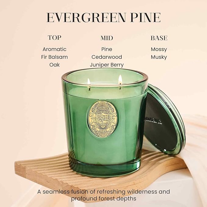 M&SENSE Large Two-Wick Soy Candle | Evergreen Pine & Emerald Green | 19.8 oz, 120H Burn Time | Luxury Scented Candle for Relaxation, Gifting, Home Décor | Ideal for Bedroom, Office, Party Ambiance - Bloomnest