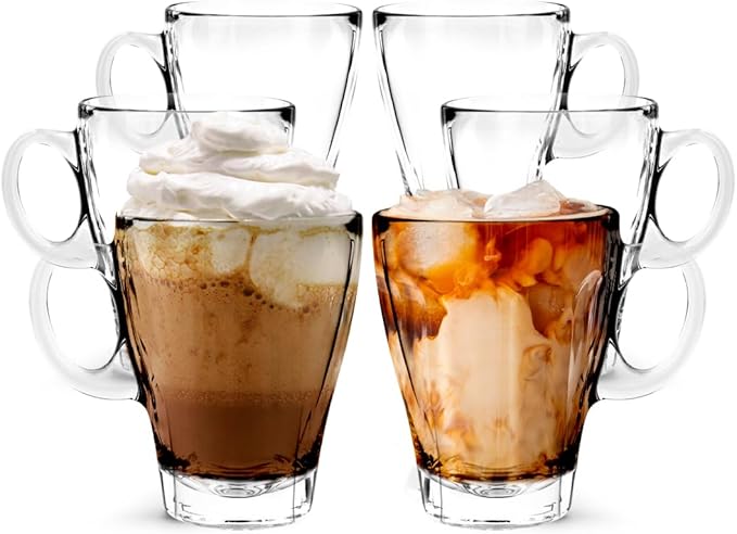 LEMONSODA Clear Large Glass Coffee Mug with Handles for Hot Beverages, Clear Mugs for Espresso, Tea, Cappucino, Latte, Juice (8.75 oz, 10.5 oz, 12 oz) (12 oz, Set of 6) - Bloomnest