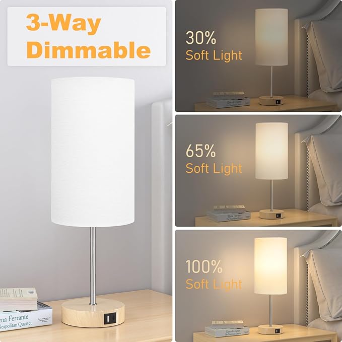 AKASUKI 18Inch Table Lamp with Dual Charging Station, 3 Way Dimmable Touch Lamp for Bedroom, Living Room, Office(LED Bulb Included) - Bloomnest