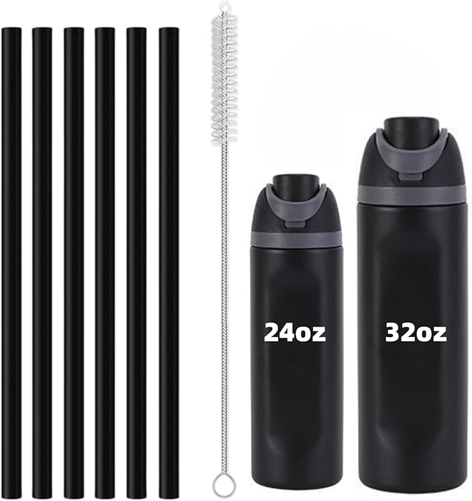 6PCS Replacement Straws for Owala Water Bottle 24 oz 32 oz, Reusable Plastic Food Grade Drinking Straws with Cleaning Brush Compatible for Owala Cup 24oz 32oz Tumbler Accessories (Black, 24oz/32oz) GL-Auking