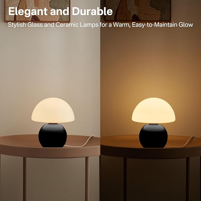 Mushroom Lamp Table Lamp for Bedroom,Desk Bedside Small Lamps for Living Room Night Stands,Mushroom Decor Cute Mini Modern Mid Century Lamps,Unique Aesthetic Home Living Room Decor(Black) - Bloomnest