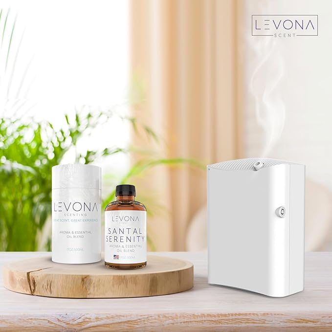 Levona Scent Santal Serenity Essential Oil: Notes of Sandalwood, Papyrus & Amber - aromatherapy oils for hotel, home and office - Fragrance oil for diffusers & Humidifiers - Home Luxury Scents -500 Ml LEVONASCENT
