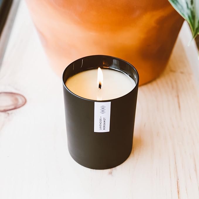Calyan Wax Co. Lavender & Bergamot Scented Candle - 75 Hour Burn - Luxury Non Toxic Soy Wax Candles - Long Lasting Black Tumbler Jar Candle for Home - 10.2oz - Bloomnest