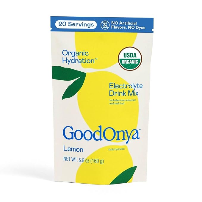 GOODONYA Organic Hydration Electrolyte Drink Mix, Certified Organic Hydration Powder, Non-GMO, Biochecked Glyphosate Free, Low Sugar, Lemonade Flavor, No Artificial Flavors, 20 Servings - Bloomnest