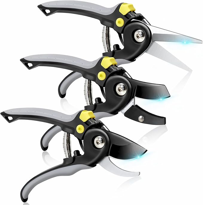 Jardineer Pruning Shears for Gardening, 3Pack Stainless Steel Garden Shears Set include Bypass Hand Pruner, Anvil Pruning Scissor, Pruning Snips for Flowers, Herbs and Small Branches - Bloomnest