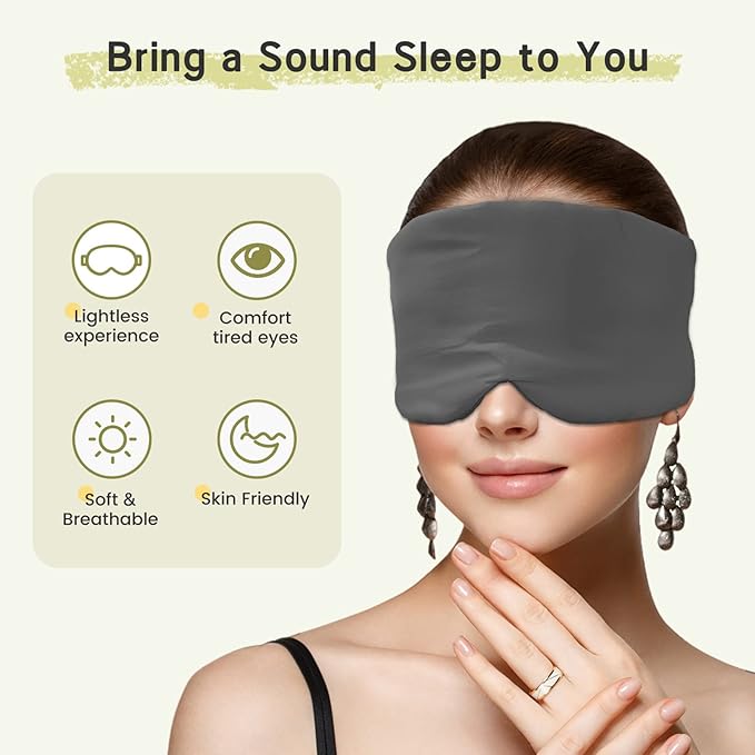 100% Handmade Bamboo Sleeping Eye Mask for Women for Men,Night Masks,Organic Sleep Mask,Blockout Eye Mask for Sleeping,Large Size Adjustable (1 PC, Dark Grey)