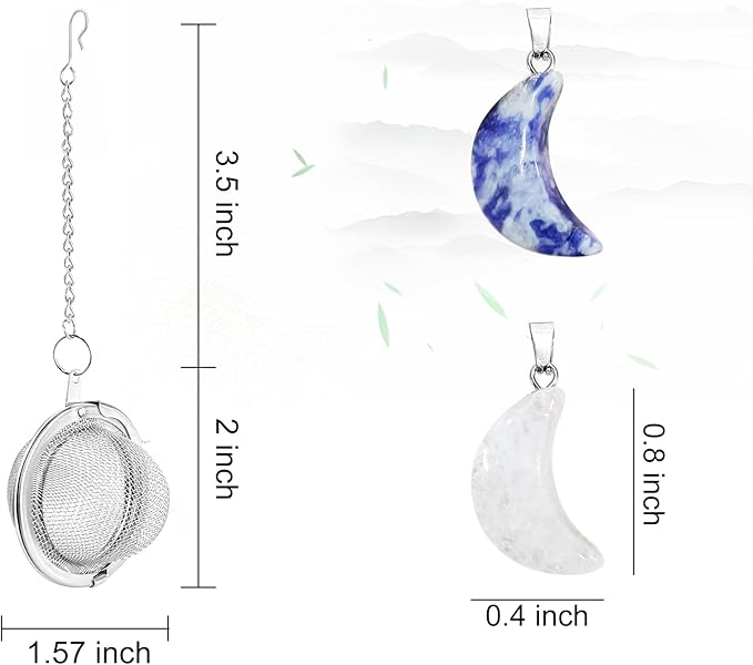 2Pcs Stainless Steel Mesh Tea Infuser, 2.1 inch Tea Ball with Crystal Moon Pendant,Tea Strainer Tea Diffuser Tea Steeper for Filtering Tea,Tea Infusers for Loose Tea (Crystal Moon, 2PC) - Bloomnest