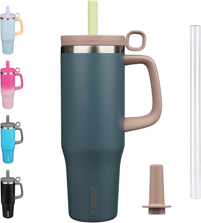 BJPKPK Insualted Tumblers with Handle and Straw 40oz Stianless Steel Travel Coffee Mug Thermal Cups with Lid,Navy Blue - Bloomnest