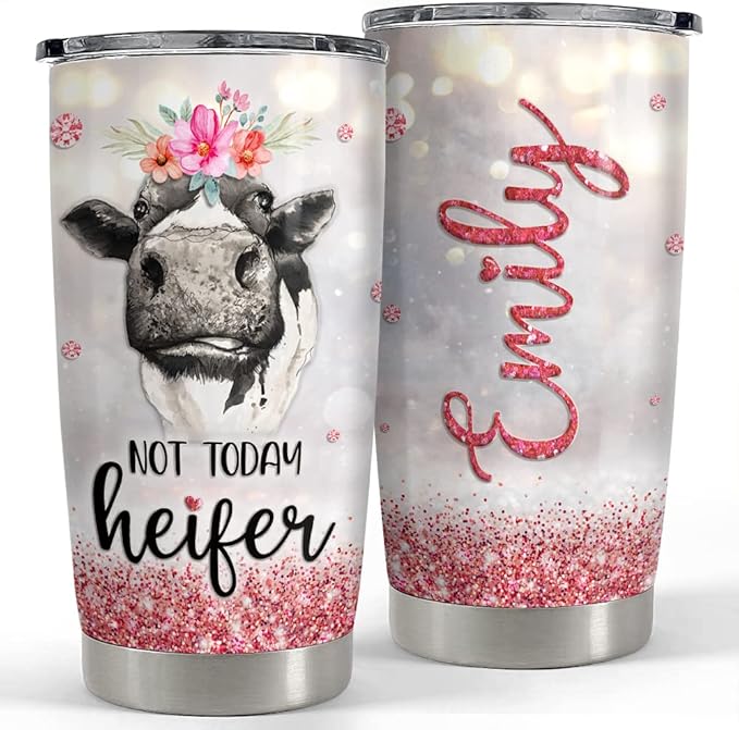 SANDJEST Personalized Cow Tumbler Not Today Heifer 20oz 30oz Tumblers with Lid Gift for Women Girl Daughter Sister Animal Lovers Christmas Birthday - Bloomnest