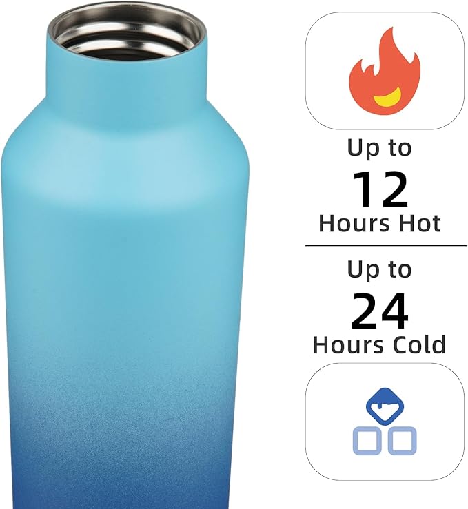 Insulated Water Bottle with Straw,17 OZ Double Wall Vacuum Stainless Steel Water Flask with 2 Lids,Sky - Bloomnest