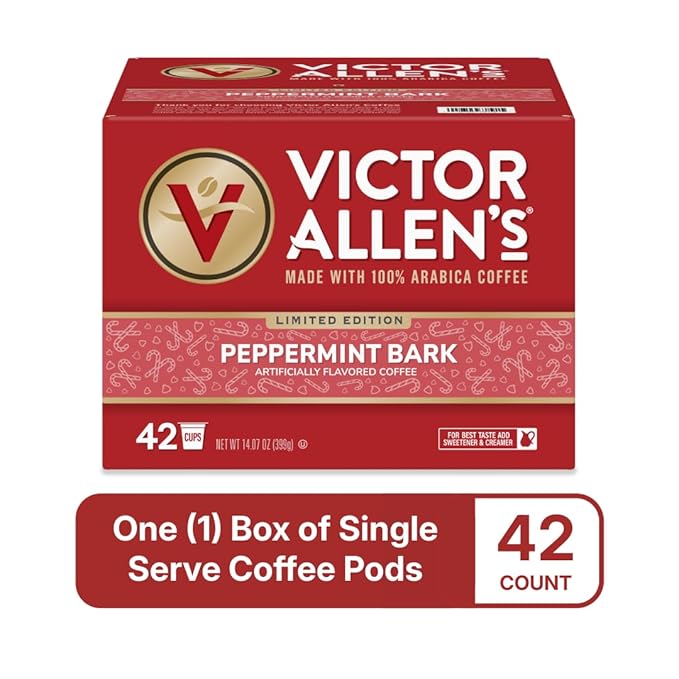Victor Allen's Coffee Peppermint Bark Flavored, Medium Roast, 42 Count, Single Serve Coffee Pods for Keurig K-Cup Brewers - Bloomnest