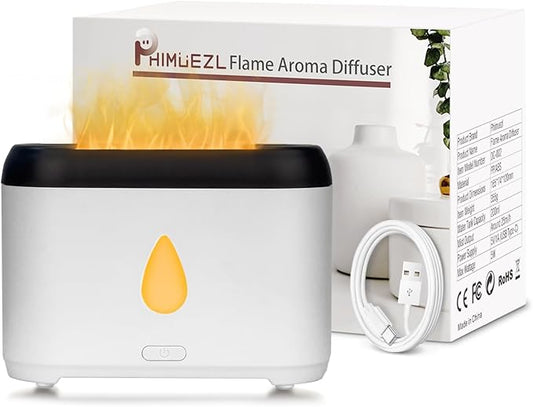 Flame Diffuser for Essential Oils, 200ml Ultrasonic Aroma Diffusers with Cool Mist, Aromatherapy Diffuser with Auto-Off Protection, Small Humidifier for Home,Office,Bedroom,Gift (White) - Bloomnest