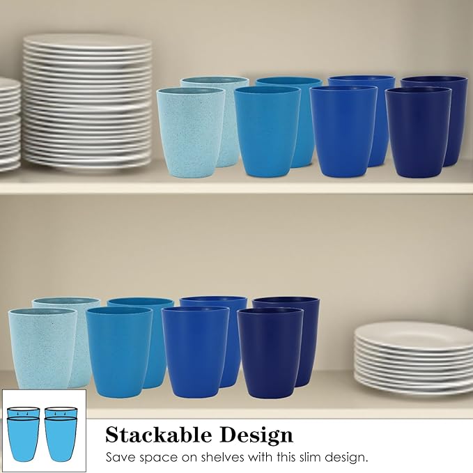 Wheat Straw Cups 8 PCS Good Alternative to Plastic Reusable Cups 12 oz Unbreakable Drinking Cup Reusable Dishwasher Safe Water Plastic Glasses - Ocean Series - Bloomnest
