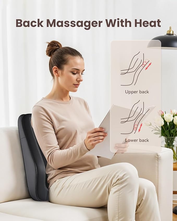 COMFIER Back Massager for Back Pain Deep Tissue 3D Shiatsu Neck Back Massager with Heat & Vibration Massager for Neck Shoulder Back Massage for Chair Heated Massage Cushion, Gifts/Presents for Mom Dad - Bloomnest