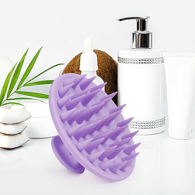 Silicone Scalp Massager Shampoo Brush, Scalp Brush for Hair Growth & Dandruff Removal, Hair Scrubber Scalp Stimulator Exfoliator Brush with Soft Bristles for Wet Dry Scalp Care (Light Purple) Meartchy